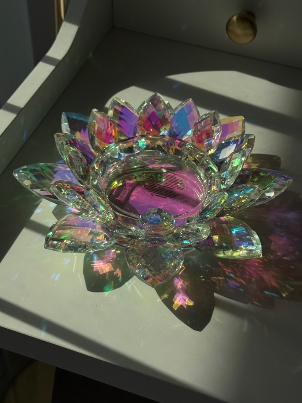 Iridescent Glass Lotus Candle Holder Rainbow Crystal Style Decor ✨ - Picture 4 of 5